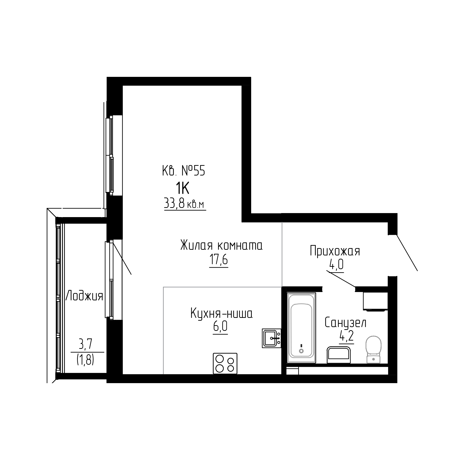 Доступные планировки в ЖК ДНС Сити (DNS Сити), 33,8 м2